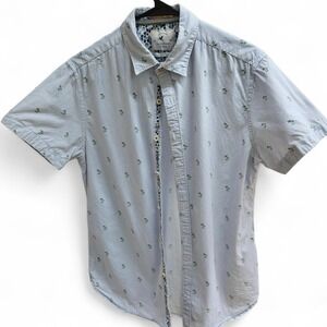 Cactusman Ricky Singh Mens Blue White Striped Palm Tree Short Sleeve Shirt M
